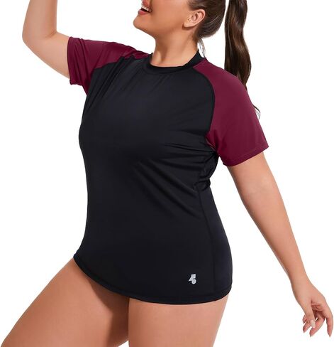 Womens Plus Size Swim Top UPF 50+ Rash Guard Sun Shirt UV Protection SPF Cool Short Sleeve Workout 1X-5X in Saudi Arabia