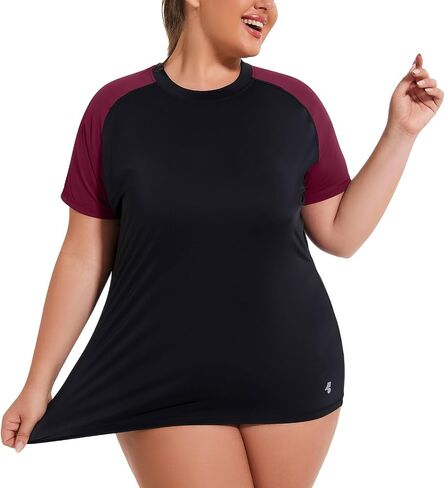 Womens Plus Size Swim Top UPF 50+ Rash Guard Sun Shirt UV Protection SPF Cool Short Sleeve Workout 1X-5X in Saudi Arabia