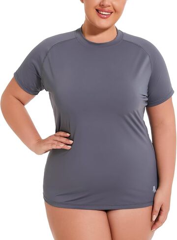 Womens Plus Size Swim Top UPF 50+ Rash Guard Sun Shirt UV Protection SPF Cool Short Sleeve Workout 1X-5X in Kuwait