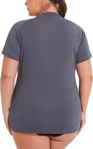 Womens Plus Size Swim Top UPF 50+ Rash Guard Sun Shirt UV Protection SPF Cool Short Sleeve Workout 1X-5X in Kuwait