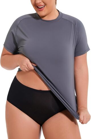 Womens Plus Size Swim Top UPF 50+ Rash Guard Sun Shirt UV Protection SPF Cool Short Sleeve Workout 1X-5X in Kuwait