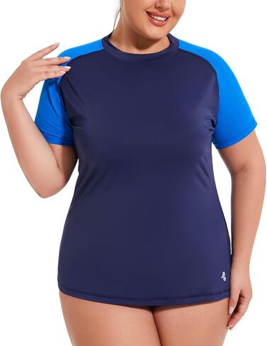 Womens Plus Size Swim Top UPF 50+ Rash Guard Sun Shirt UV Protection SPF Cool Short Sleeve Workout 1X-5X in Saudi Arabia