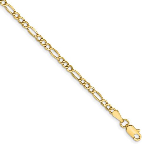 Solid 14k Yellow Gold 2.50mm Figaro Link Anklet Bracelet - with Secure Lobster Lock Clasp in Saudi Arabia