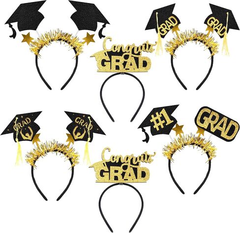 KatchOn, Congrats Grad Graduation Cap Headband - Pack of 6 | Felt Graduation Headbands, Graduation Decorations Class of 2024 Black and Gold | Headband for Graduation Cap | Graduation Party Favors 2024 in Saudi Arabia