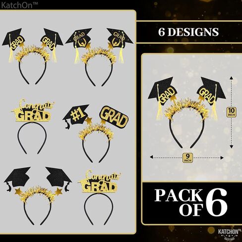 KatchOn, Congrats Grad Graduation Cap Headband - Pack of 6 | Felt Graduation Headbands, Graduation Decorations Class of 2024 Black and Gold | Headband for Graduation Cap | Graduation Party Favors 2024 in Saudi Arabia