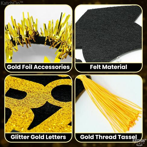 KatchOn, Congrats Grad Graduation Cap Headband - Pack of 6 | Felt Graduation Headbands, Graduation Decorations Class of 2024 Black and Gold | Headband for Graduation Cap | Graduation Party Favors 2024 in Saudi Arabia