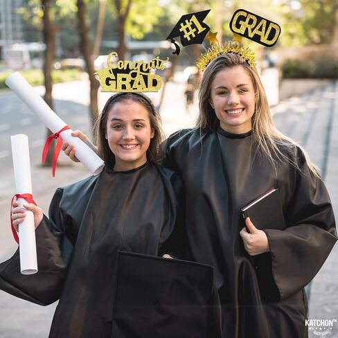 KatchOn, Congrats Grad Graduation Cap Headband - Pack of 6 | Felt Graduation Headbands, Graduation Decorations Class of 2024 Black and Gold | Headband for Graduation Cap | Graduation Party Favors 2024 in Saudi Arabia
