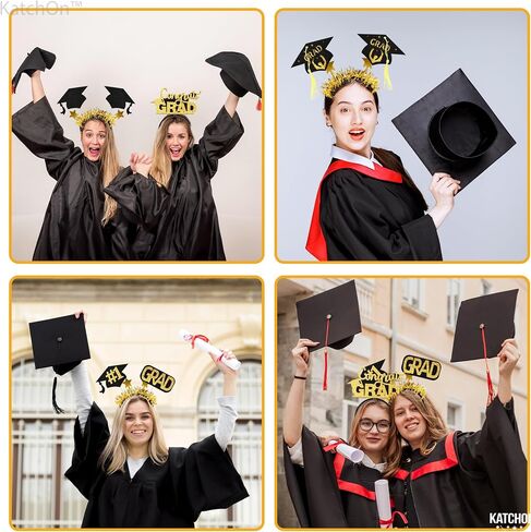KatchOn, Congrats Grad Graduation Cap Headband - Pack of 6 | Felt Graduation Headbands, Graduation Decorations Class of 2024 Black and Gold | Headband for Graduation Cap | Graduation Party Favors 2024 in Saudi Arabia