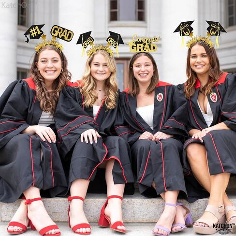 KatchOn, Congrats Grad Graduation Cap Headband - Pack of 6 | Felt Graduation Headbands, Graduation Decorations Class of 2024 Black and Gold | Headband for Graduation Cap | Graduation Party Favors 2024 in Saudi Arabia