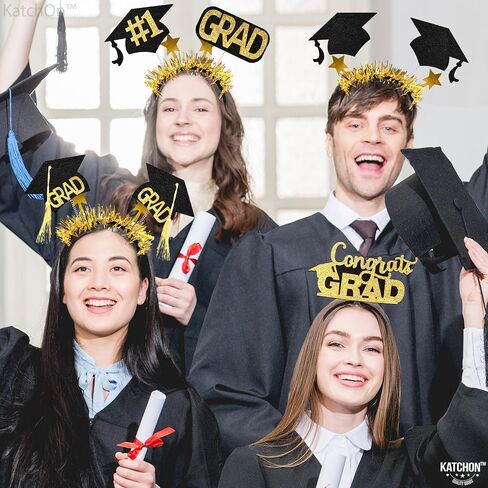 KatchOn, Congrats Grad Graduation Cap Headband - Pack of 6 | Felt Graduation Headbands, Graduation Decorations Class of 2024 Black and Gold | Headband for Graduation Cap | Graduation Party Favors 2024 in Saudi Arabia