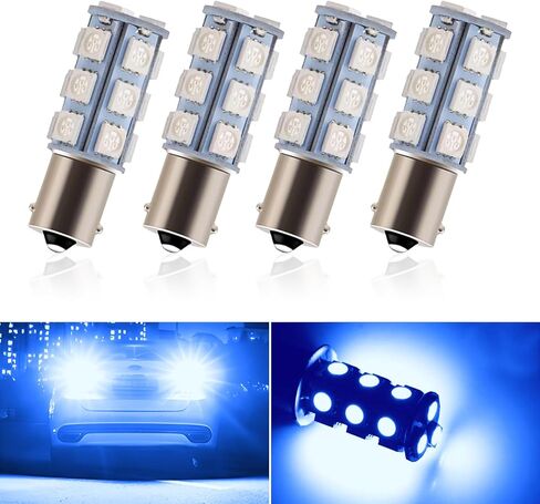 4 PCS Car 1156 LED Turn Signal Lights, 1.9 x 0.6 Single Contact 5050-18SMD 360 Degree Surround Lighting Bulb, Shock-resistant Energy-saving 80000H Bulb Replacement, Universal for Cars (Blue) in Saudi Arabia