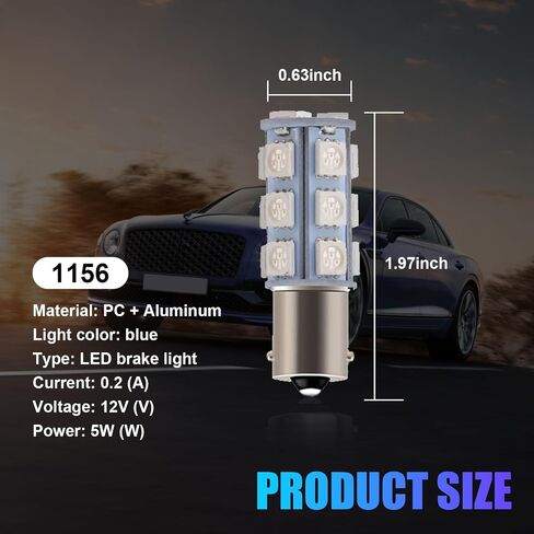 4 PCS Car 1156 LED Turn Signal Lights, 1.9 x 0.6 Single Contact 5050-18SMD 360 Degree Surround Lighting Bulb, Shock-resistant Energy-saving 80000H Bulb Replacement, Universal for Cars (Blue) in Saudi Arabia