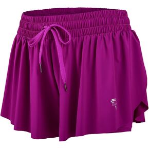 WittyRose 2 in 1 Flowy Volleyball Shorts Womens Gym Yoga Athletic Running Workout Biker Spandex Comfy Lounge Sweat Skirt Summer (S, Dark Pink) in Saudi Arabia