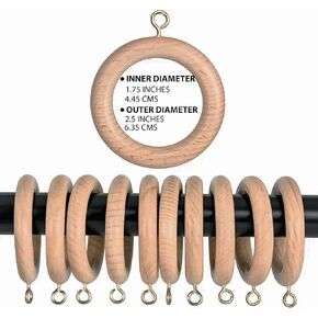 Handmade Wooden Curtain Ring,Wood Drapery Rings,Curtain Ring for Door&Window Decor Easy Glide Curtain Rings:-Smooth,Durable&Stylish Window(Inner Dia 1.75,Outer Dia 2.5 Inch) Oakwood (24) in Kuwait