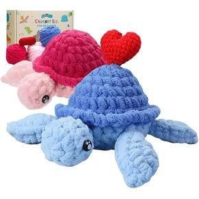 طقم كروشيه Blossvane للمبتدئين البالغين - قطعتان من طقم كروشيه السلحفاة البحرية الملونة، طقم أميجورومي رائع لجميع الأعمار، مجموعات كروشيه مع دروس فيديو خطوة بخطوة in Kuwait