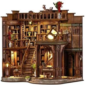 Roroom DIY Miniature House Kit, Dreamy Book Hall Book Nook with LED Light, 3D Wooden Puzzle Miniature Dollhouse Kit for Bookshelf Decor-Creative Gift for Teens&Book Lovers in Kuwait