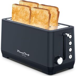 4-Slice Toaster Extra Wide Long Slot with Warming Rack, 6 Browning Levels Bagel Defrost Reheat, Removable Crumb Tray Stainless Steel Matte Blue 1500W in Saudi Arabia