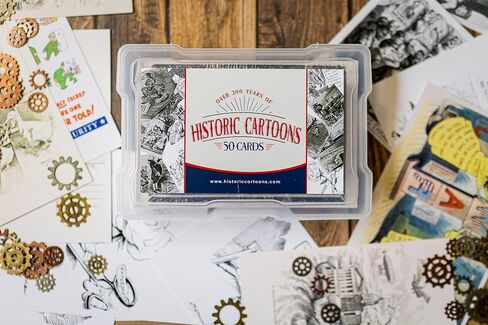 Historic Illustration Cards – Set of 50 Vintage American Political Cartoons with Explanations, Replica Art Prints, Educational History Gift in Saudi Arabia