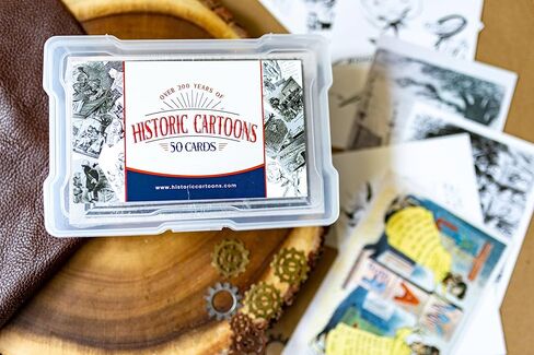 Historic Illustration Cards – Set of 50 Vintage American Political Cartoons with Explanations, Replica Art Prints, Educational History Gift in Saudi Arabia