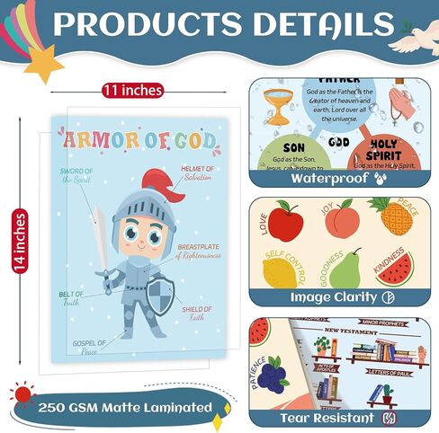 XKDOUS 12 Pcs Sunday School Decorations for Classroom, 11" x 14" Books of the Bible Poster for Classroom Decor, Fruits of the Spirit Wall Decor, Christian Bulletin Board Sets, 10 Commandments & More in Kuwait