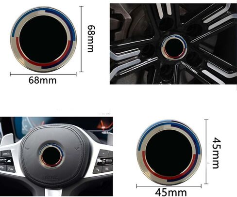 مجموعة شعارات مكونة من 7 قطع - ترقية شارة للسيارات الألمانية الفاخرة مع أغطية عجلات 68 مم، غطاء محرك 82 مم وشعارات صندوق السيارة 74 مم، شعار 45 مم، مناسبة تمامًا لسلسلة 3/5/6/7 وموديلات X (الذكرى الخمسين) in Kuwait