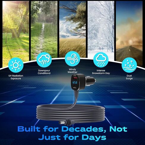 Starlink Mini Car Charger Cable, 3-in-1 Cigarette Lighter Power Adapter with Digital Display, USB C PD 36W & USB A QC 18W Ports, 12V-24V Waterproof 18AWG DC Cable for Trucks, Cars, RVs, Boats (10FT) in Saudi Arabia