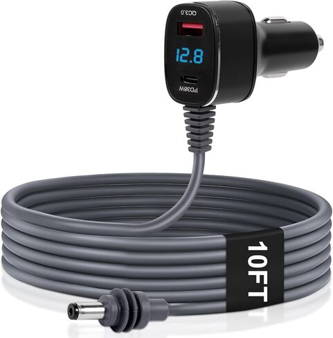 Starlink Mini Car Charger Cable, 3-in-1 Cigarette Lighter Power Adapter with Digital Display, USB C PD 36W & USB A QC 18W Ports, 12V-24V Waterproof 18AWG DC Cable for Trucks, Cars, RVs, Boats (10FT) in Saudi Arabia