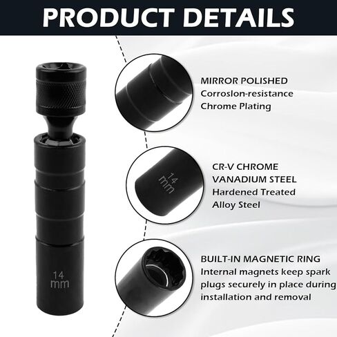 14mm&16mm Spark Plug Socket Set,360-Degree Rotation Sparks Plugs Removal Tool with 12 Point Thin Wall for Sparks Plugs Removal & Installation,3/8" Drive Magnetic Spark Plug Socket in Saudi Arabia
