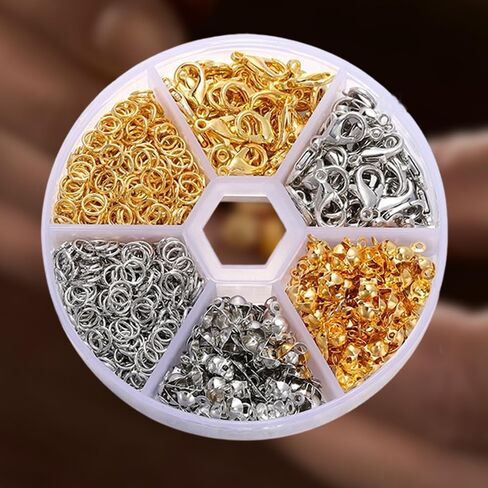 570PS/BOX DIY Jewelry Lobster Clasp Buckle Single Circle Tool Set Jewelry Making Kit for Handmade Bracelet Necklace Findings (Gold and Sliver) in Saudi Arabia