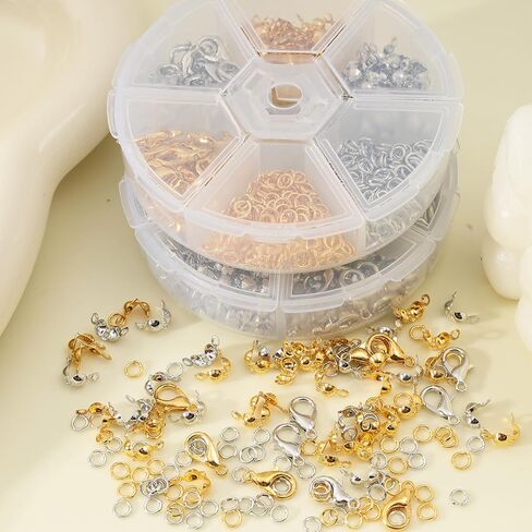 570PS/BOX DIY Jewelry Lobster Clasp Buckle Single Circle Tool Set Jewelry Making Kit for Handmade Bracelet Necklace Findings (Gold and Sliver) in Saudi Arabia