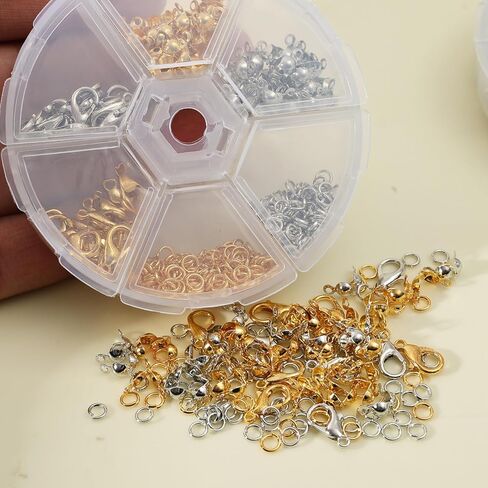 570PS/BOX DIY Jewelry Lobster Clasp Buckle Single Circle Tool Set Jewelry Making Kit for Handmade Bracelet Necklace Findings (Gold and Sliver) in Saudi Arabia
