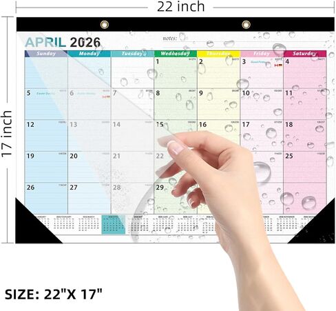 تقويم مكتب ZTX 2026 تقويم حائطي 2026-2027-18 مخطط شهر كبير جدًا 22 بوصة × 17 بوصة يناير 2026-يونيو 2027 غطاء بلاستيكي شفاف للمنزل والمكتب والمدرسة ملون in Kuwait