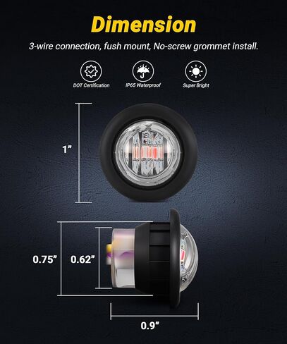 D13 3/4 Side Marker Dual Revolution LED Marker Lights Amber to Blue with Bullet Plug Indicators & Turn Signal LED Lights for Trailer Truck Camper RV in Kuwait