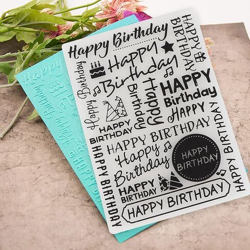 Transparent Stamp, Happy Birthday Embossing Folder, Background Stamps Decorative Accessories Stamps Folder for Card Making, Embossing folders in Saudi Arabia