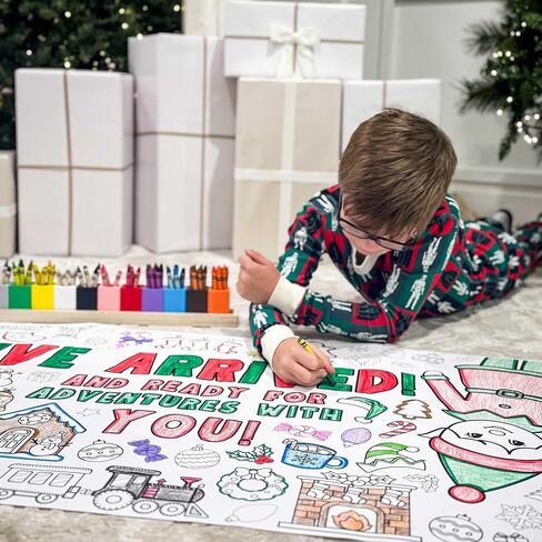 Magical Elf Arrival Day Giant Coloring Banner | Christmas Elf Day | Welcome Back | I'm Back | Jumbo Paper Banner | Kids Activities Toys Crafts Decoration | Shelf Accessory We've Arrived in Saudi Arabia