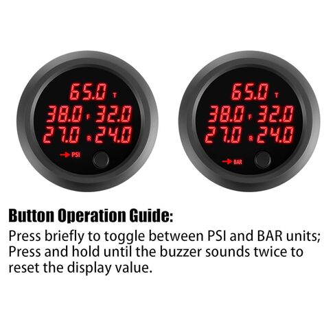 مقياس ضغط كيس الهواء خمسة شاشات عرض رقمية 0-232PSI (16BAR) لنظام تعليق الركوب الهوائي مع 5 أجهزة استشعار كهربائية 1/8NPT مع تركيب 1/8NPT إلى 1/4NPT مقاس 2-1/16 بوصة (52 مم) LED أحمر in Kuwait