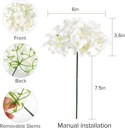 Auihiay 304 PCS Hydrangea Artificial Flowers, Silk Artificial Flowers Heads with Stems, Lifelike Faux White Flowers for DIY Wedding Party, Arch and Background, Home, Garden, Baby Shower Decor in Kuwait