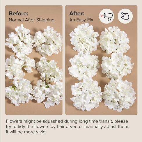 Auihiay 304 PCS Hydrangea Artificial Flowers, Silk Artificial Flowers Heads with Stems, Lifelike Faux White Flowers for DIY Wedding Party, Arch and Background, Home, Garden, Baby Shower Decor in Kuwait