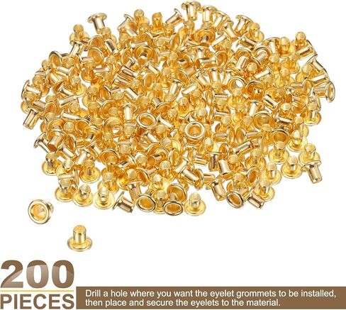 HARFINGTON 200Pcs Grommets Eyelets 2mm 1/9 Inch Brass Eyelets Kit for Fabric Curtain Tarps Leather Belt Shoes Bag DIY, Brown in Kuwait