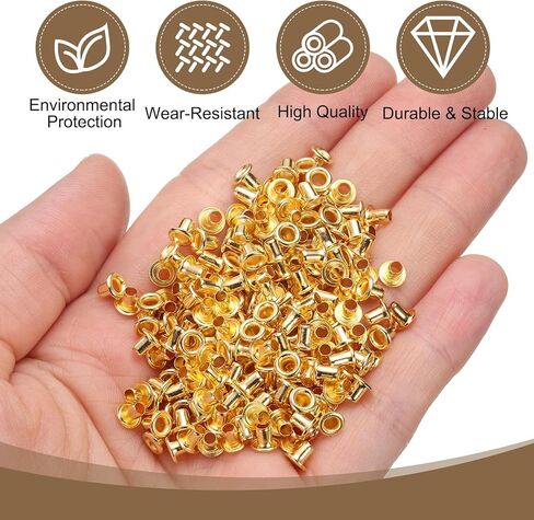 HARFINGTON 200Pcs Grommets Eyelets 2mm 1/9 Inch Brass Eyelets Kit for Fabric Curtain Tarps Leather Belt Shoes Bag DIY, Brown in Kuwait
