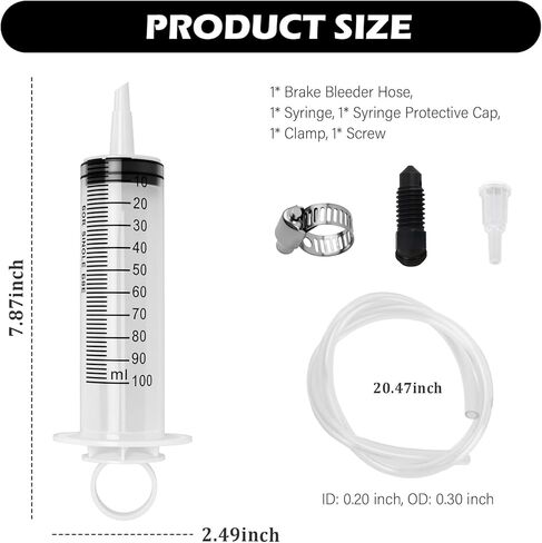 5PCS Motorcycle Brake Bleeder Kit,Disc Brake Fluid Bleeder Kit Includes Hose,100ml Syringe,Clamp,Screws,Profesional Reverse Brakes Bleeders Kits for Motorcycle,Quads,Scooters in Saudi Arabia