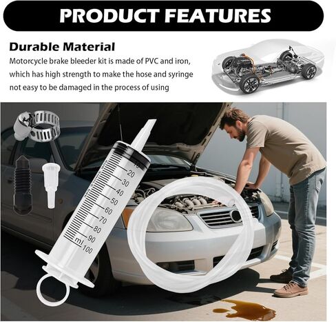 5PCS Motorcycle Brake Bleeder Kit,Disc Brake Fluid Bleeder Kit Includes Hose,100ml Syringe,Clamp,Screws,Profesional Reverse Brakes Bleeders Kits for Motorcycle,Quads,Scooters in Saudi Arabia