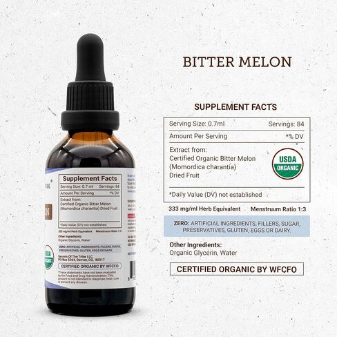 Secrets of the Tribe Bitter Melon USDA Organic | Alcohol-Free Extract, High-Potency Herbal Drops | Made from 100% Certified Organic Bitter Melon (Momordica Charantia) Dried Fruit 2 OZ in Saudi Arabia