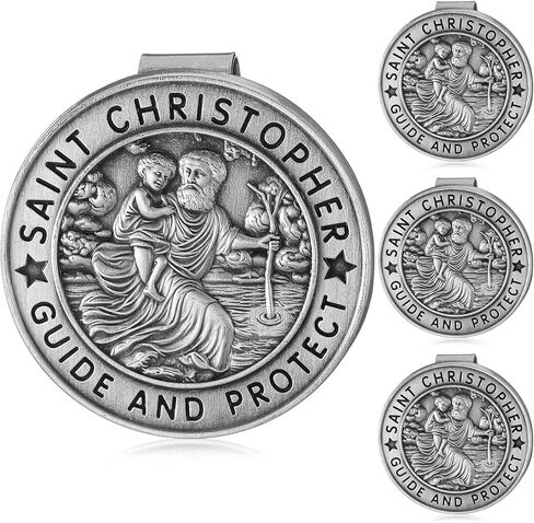 4 قطع من وسام سانت كريستوفر للسيارة مشبك معدني للقديس كريستوفر ملحقات السيارات من أجل السلامة لهدايا الرحلات الطويلة للأصدقاء الكاثوليك والأحباء السائقين الجدد/القدامى in Kuwait