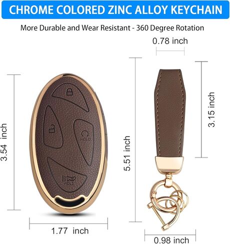 QBUC for Hyundai Key Fob Cover with Key Chain, Upper Leather + Soft TPU Car Key Case for Hyundai Ioniq 6 Grandeur GN7 KONA Elanrtra Santa Fe Tucson (2023-2025) Sonata (Brown, 5 Buttons) in Saudi Arabia