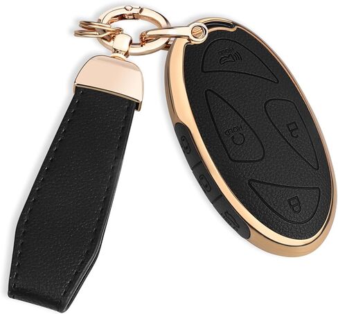 QBUC for Hyundai Key Fob Cover with Key Chain, Upper Leather + Soft TPU Car Key Case for Hyundai Ioniq 6 Grandeur GN7 KONA Elanrtra Santa Fe Tucson (2023-2025) Sonata (Brown, 5 Buttons) in Saudi Arabia