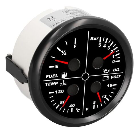 Tbest 4 in 1 Multifunction Gauge 85mm Stainless Steel Anti Fog Pointer Type Fuel Level Oil Pressure Water Temp Voltage Meter for RV Yacht Ship Marine Vehicles in Saudi Arabia
