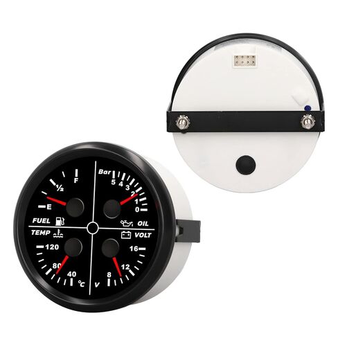 Tbest 4 in 1 Multifunction Gauge 85mm Stainless Steel Anti Fog Pointer Type Fuel Level Oil Pressure Water Temp Voltage Meter for RV Yacht Ship Marine Vehicles in Saudi Arabia