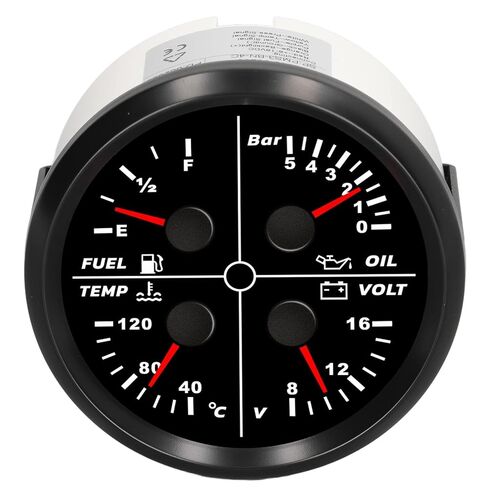 Tbest 4 in 1 Multifunction Gauge 85mm Stainless Steel Anti Fog Pointer Type Fuel Level Oil Pressure Water Temp Voltage Meter for RV Yacht Ship Marine Vehicles in Saudi Arabia