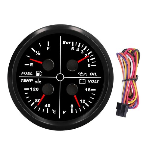 Tbest 4 in 1 Multifunction Gauge 85mm Stainless Steel Anti Fog Pointer Type Fuel Level Oil Pressure Water Temp Voltage Meter for RV Yacht Ship Marine Vehicles in Saudi Arabia